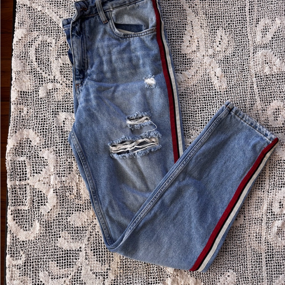 Zara Blue Boyfriend Jeans with Distressed Details